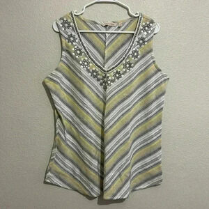 Soft Surroundings Chevron V-Neck Embroidered Sleeveless Top